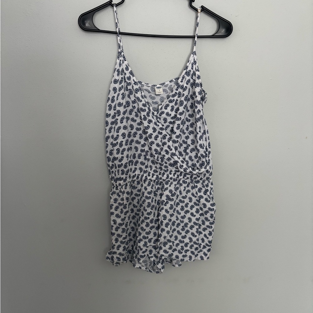 American Eagle Outfitters White and Blue Patterned Romper